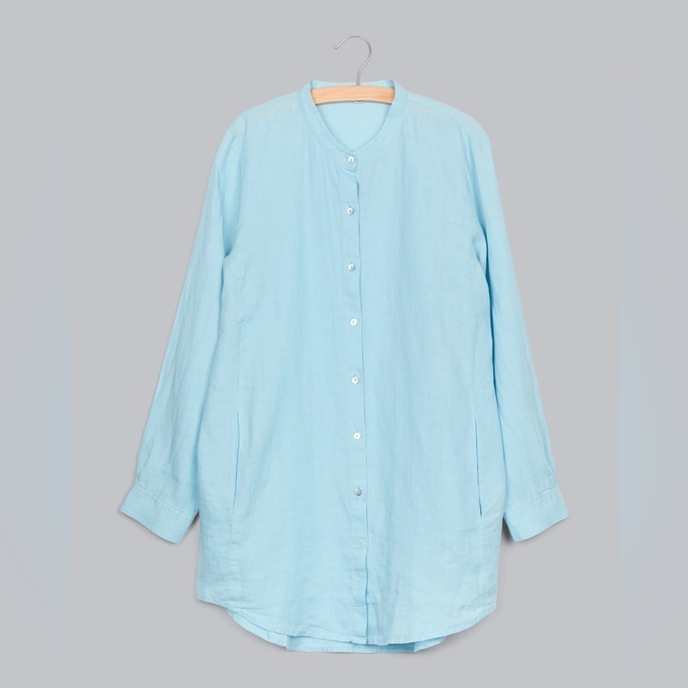 Eileen Fisher Organic Handkerchief Linen Blue Tunic Shirt with pockets Size 3X